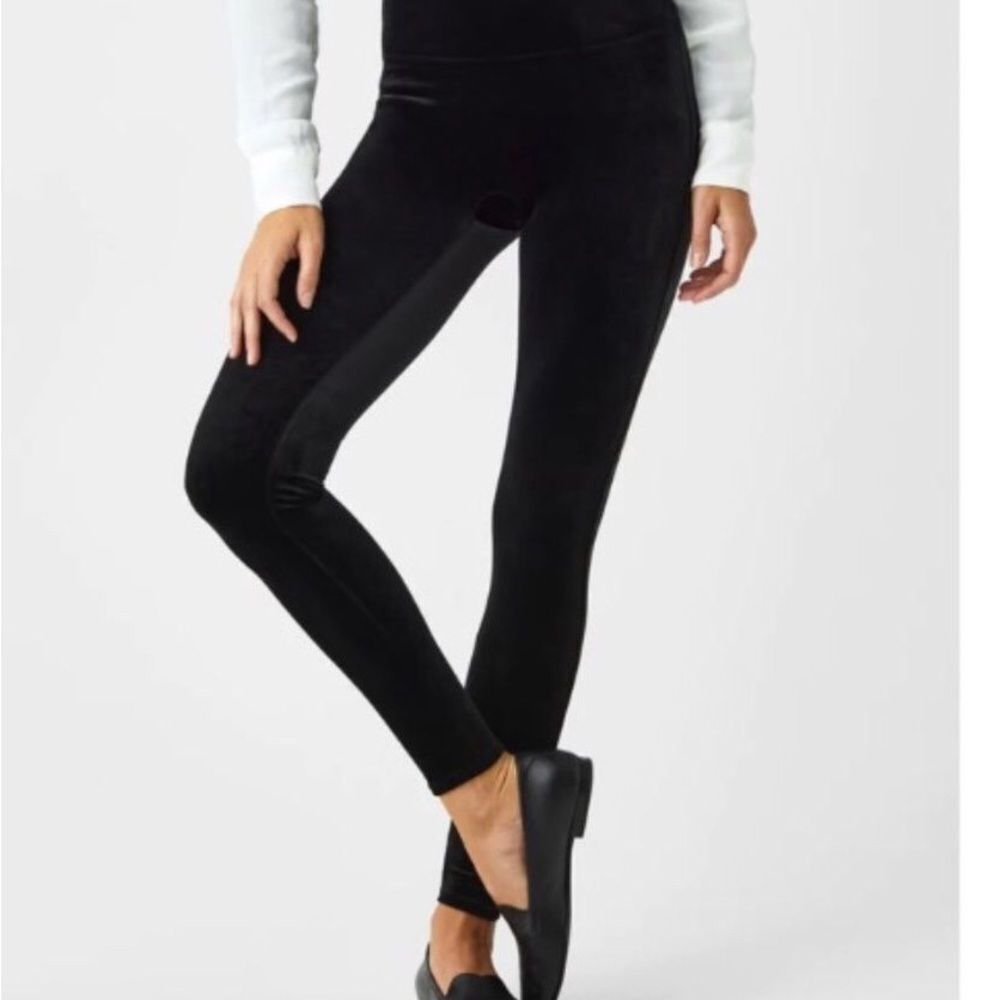 Spanx Womens High-Waisted Seamless Velvet Velour Ankle Leggings Black Size Small - Picture 2 of 8